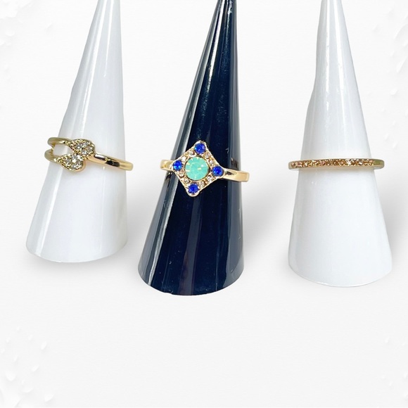 Bebe - Set of Three Gold Toned Stackable Rings Rhinestone Stacking Rings - Picture 2 of 3